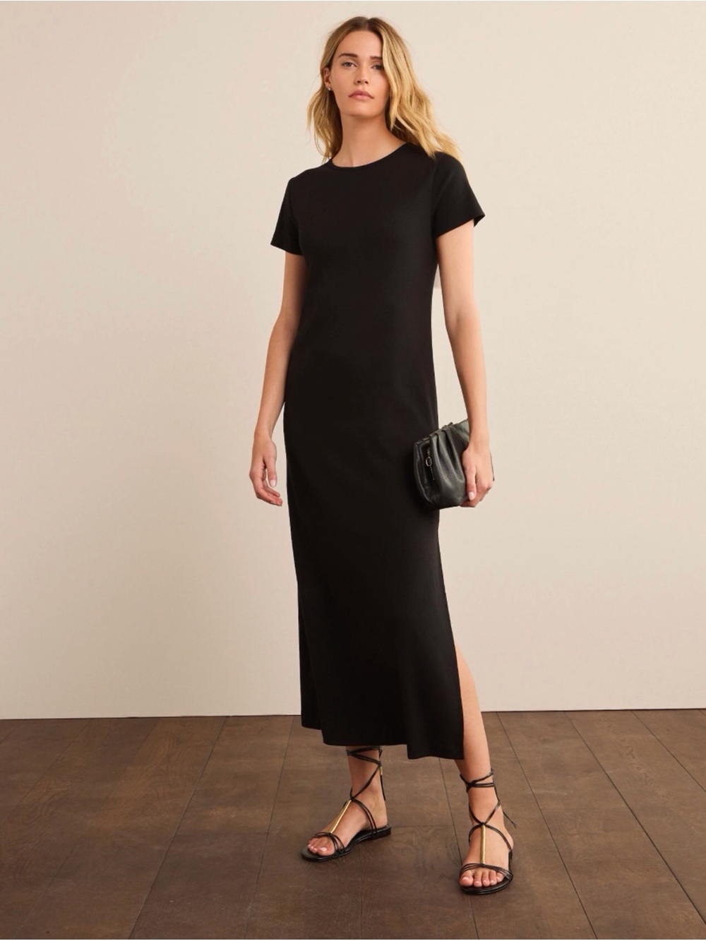 Michael Kors XS Black Maxi Dress 2 Side Slits Stretch Casual Minimalist Chic EUC